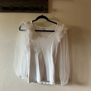 Cato White Blouse with Sheer Polka Dot Sleeves